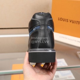 LV Calf Leather Casual High Top Short Boots For Men Black