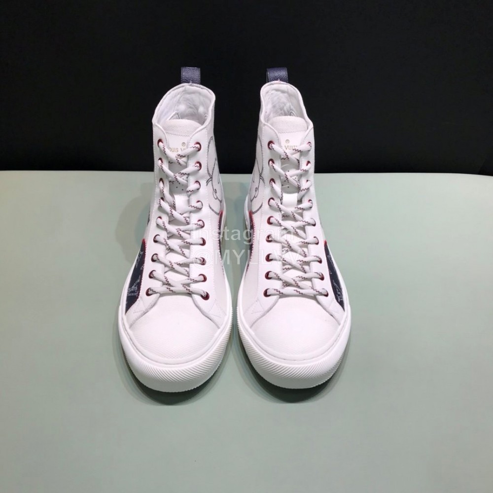 LV Canvas High Top Shoes For Men And Women White