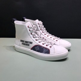 LV Canvas High Top Shoes For Men And Women White