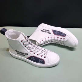 LV Canvas High Top Shoes For Men And Women White