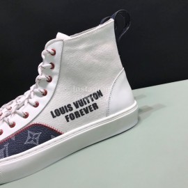 LV Canvas High Top Shoes For Men And Women White