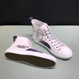 LV Canvas High Top Shoes For Men And Women White