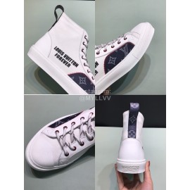 LV Canvas High Top Shoes For Men And Women White