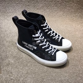 LV Canvas High Top Shoes For Men And Women Black