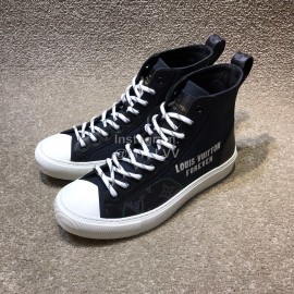 LV Canvas High Top Shoes For Men And Women Black