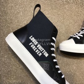 LV Canvas High Top Shoes For Men And Women Black