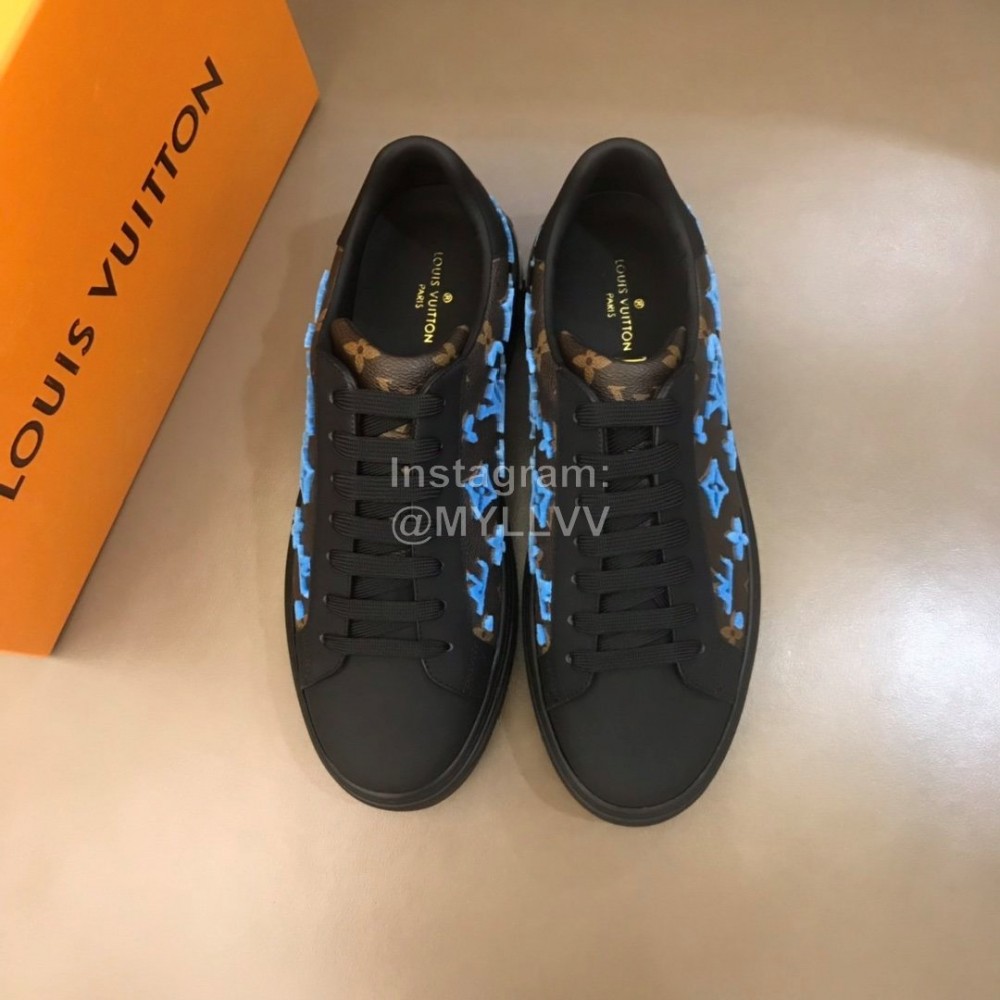 LV Autumn Winter Monogram Cowhide Sneakers For Men Blue