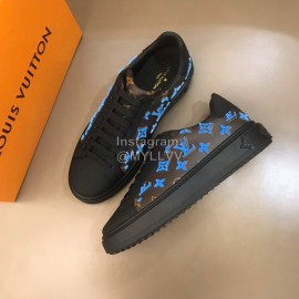 LV Autumn Winter Monogram Cowhide Sneakers For Men Blue