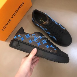 LV Autumn Winter Monogram Cowhide Sneakers For Men Blue