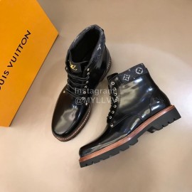 LV Black Patent Leather Short Boots For Men 