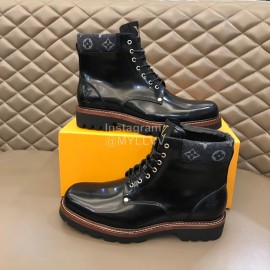 LV Black Patent Leather Short Boots For Men 