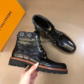 LV Black Patent Leather Short Boots For Men 