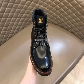 LV Black Patent Leather Short Boots For Men 