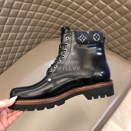 LV Black Patent Leather Short Boots For Men 