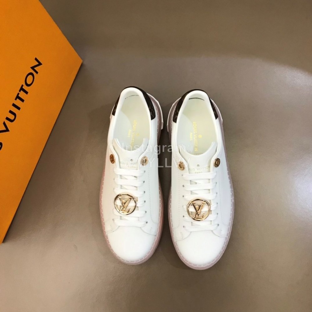 LV White Calf Leather Lace Up Casual Shoes For Men And Women Orange