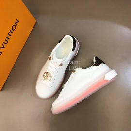 LV White Calf Leather Lace Up Casual Shoes For Men And Women Orange
