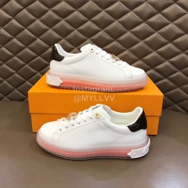 LV White Calf Leather Lace Up Casual Shoes For Men And Women Orange