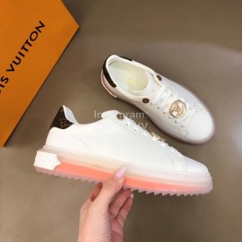 LV White Calf Leather Lace Up Casual Shoes For Men And Women Orange