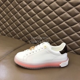 LV White Calf Leather Lace Up Casual Shoes For Men And Women Orange