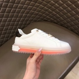 LV White Calf Leather Lace Up Casual Shoes For Men And Women Orange