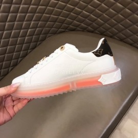 LV White Calf Leather Lace Up Casual Shoes For Men And Women Orange