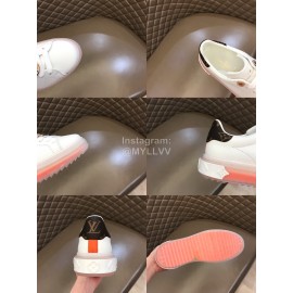 LV White Calf Leather Lace Up Casual Shoes For Men And Women Orange