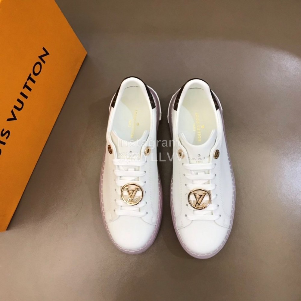 LV White Calf Leather Lace Up Casual Shoes For Men And Women Pink