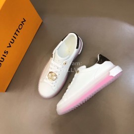 LV White Calf Leather Lace Up Casual Shoes For Men And Women Pink
