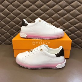 LV White Calf Leather Lace Up Casual Shoes For Men And Women Pink