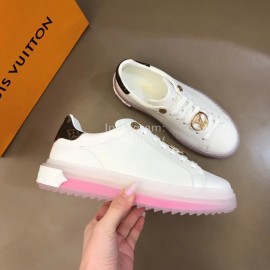 LV White Calf Leather Lace Up Casual Shoes For Men And Women Pink