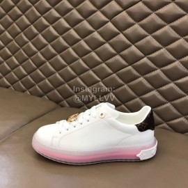LV White Calf Leather Lace Up Casual Shoes For Men And Women Pink