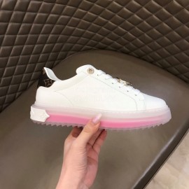 LV White Calf Leather Lace Up Casual Shoes For Men And Women Pink