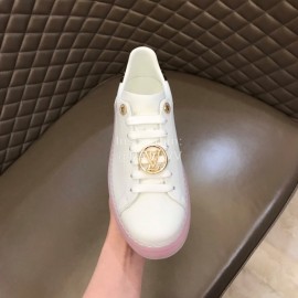 LV White Calf Leather Lace Up Casual Shoes For Men And Women Pink