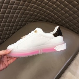 LV White Calf Leather Lace Up Casual Shoes For Men And Women Pink
