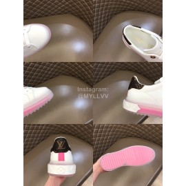 LV White Calf Leather Lace Up Casual Shoes For Men And Women Pink