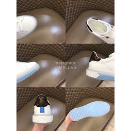 LV White Calf Leather Lace Up Casual Shoes For Men And Women Blue