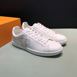 LV Calf Leather Lace Up Sneakers For Men White