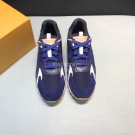 LV Canvas Suede Calfskin Sneakers For Men Navy