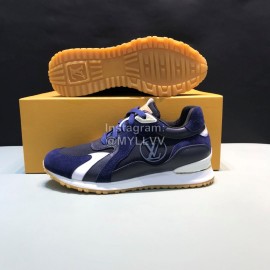 LV Canvas Suede Calfskin Sneakers For Men Navy