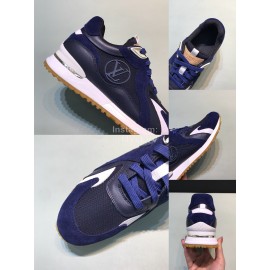 LV Canvas Suede Calfskin Sneakers For Men Navy