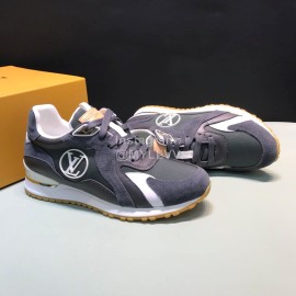 LV Canvas Suede Calfskin Sneakers For Men Dark Gray