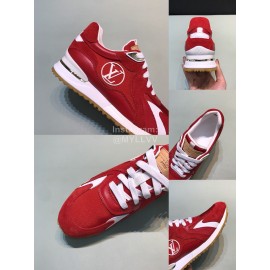 LV Canvas Suede Calfskin Sneakers For Men Red