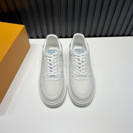 LV Cowhide Canvas Lace Up Sneakers For Men Blue