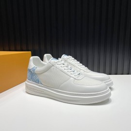 LV Cowhide Canvas Lace Up Sneakers For Men Blue