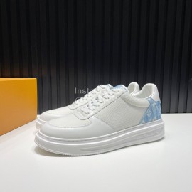 LV Cowhide Canvas Lace Up Sneakers For Men Blue