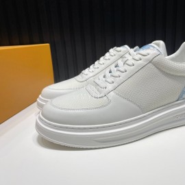 LV Cowhide Canvas Lace Up Sneakers For Men Blue