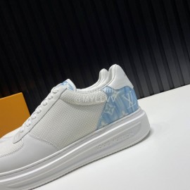 LV Cowhide Canvas Lace Up Sneakers For Men Blue