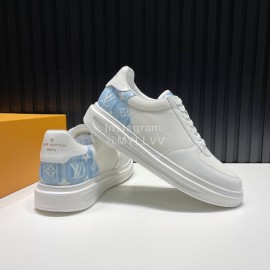 LV Cowhide Canvas Lace Up Sneakers For Men Blue