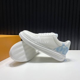 LV Cowhide Canvas Lace Up Sneakers For Men Blue