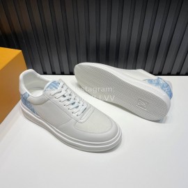 LV Cowhide Canvas Lace Up Sneakers For Men Blue